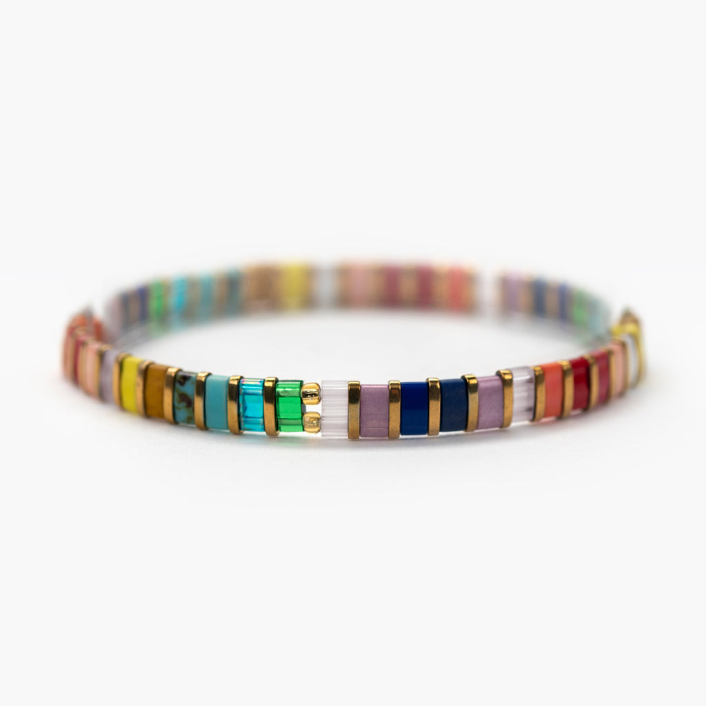 Rainbow & Gold Miyuki Tila Beads Bracelet