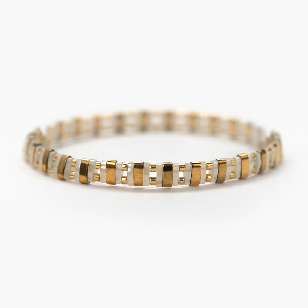 Cream & Gold Miyuki Tila Beads Bracelet