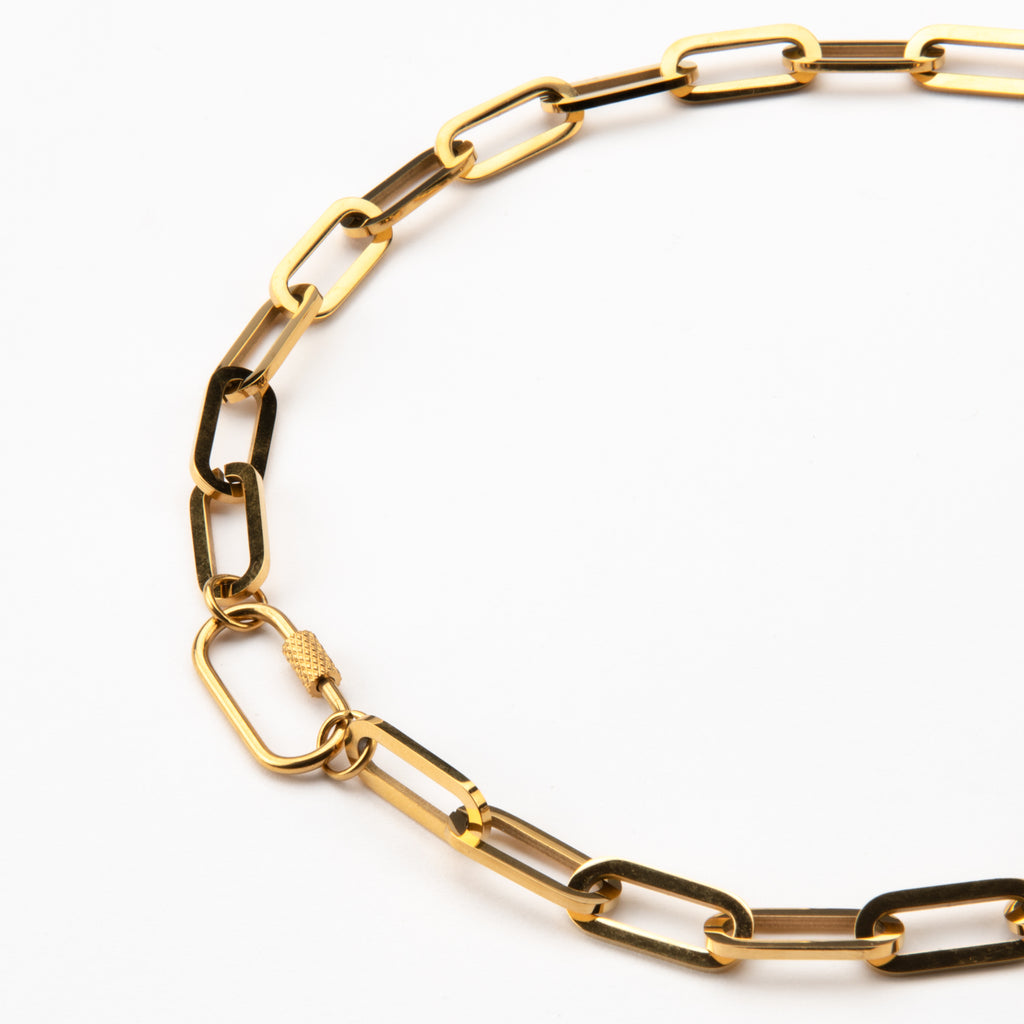 Chunky Gold Plated Carabiner Clip Charm Necklace