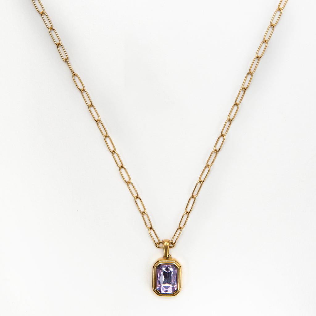 Lucie Gold Plated Lilac Gem Stone Necklace