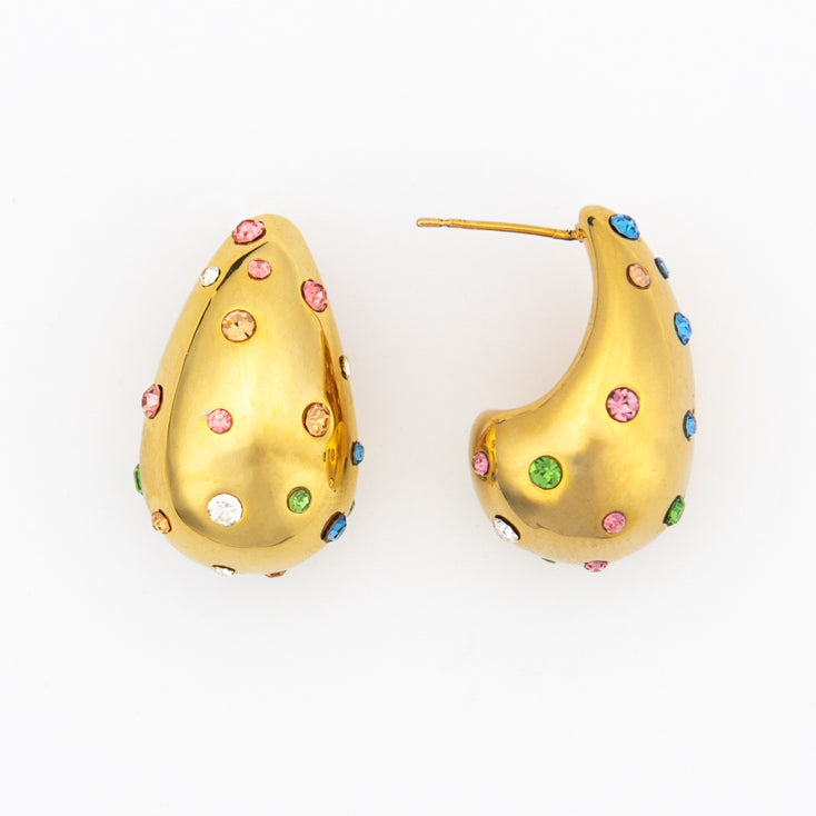 Raey Gold Plated Rainbow Diamante Hoop Earrings