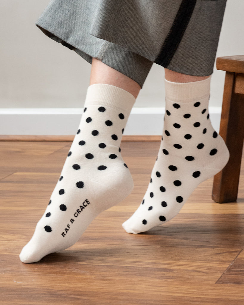 Luxe Cotton Ecru Polka Dot Socks