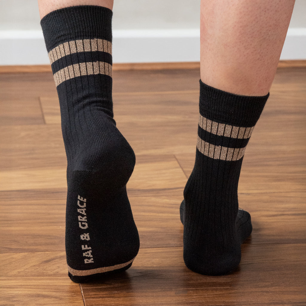 Luxe Cotton Ribbed Socks Black & Gold