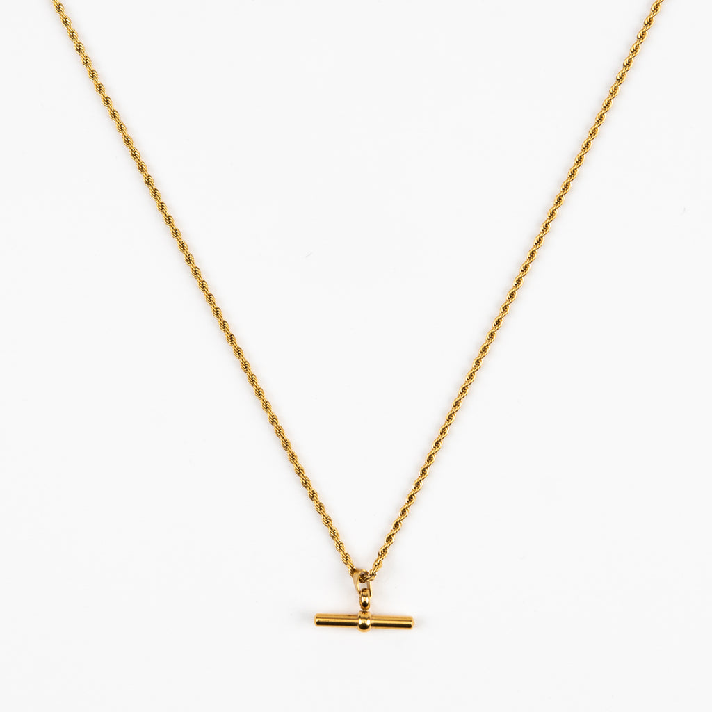 Miquita Gold Plated Rope Chain T Bar Necklace