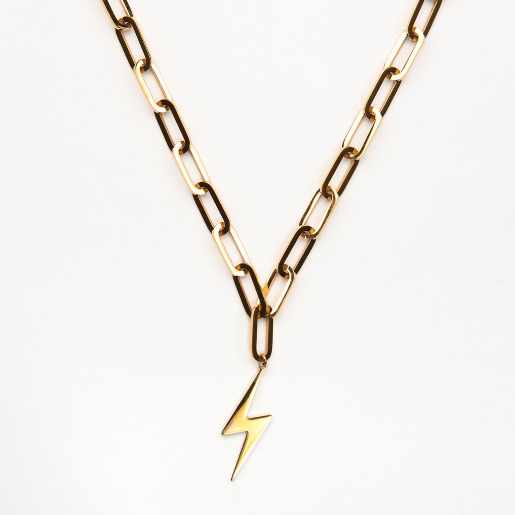 Chunky Gold Plated Lightning Bolt Necklace