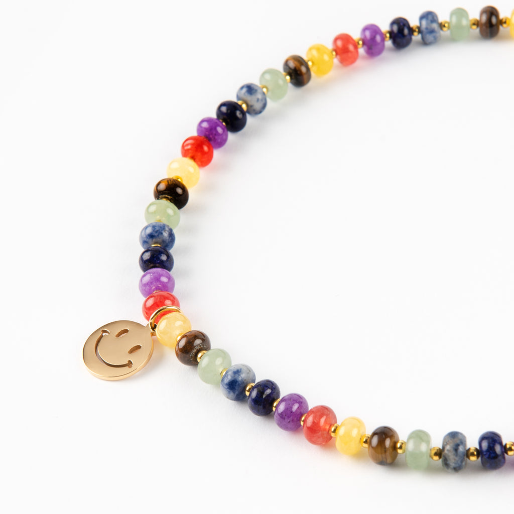 Retro Rainbow Candy Bead Smile Necklace