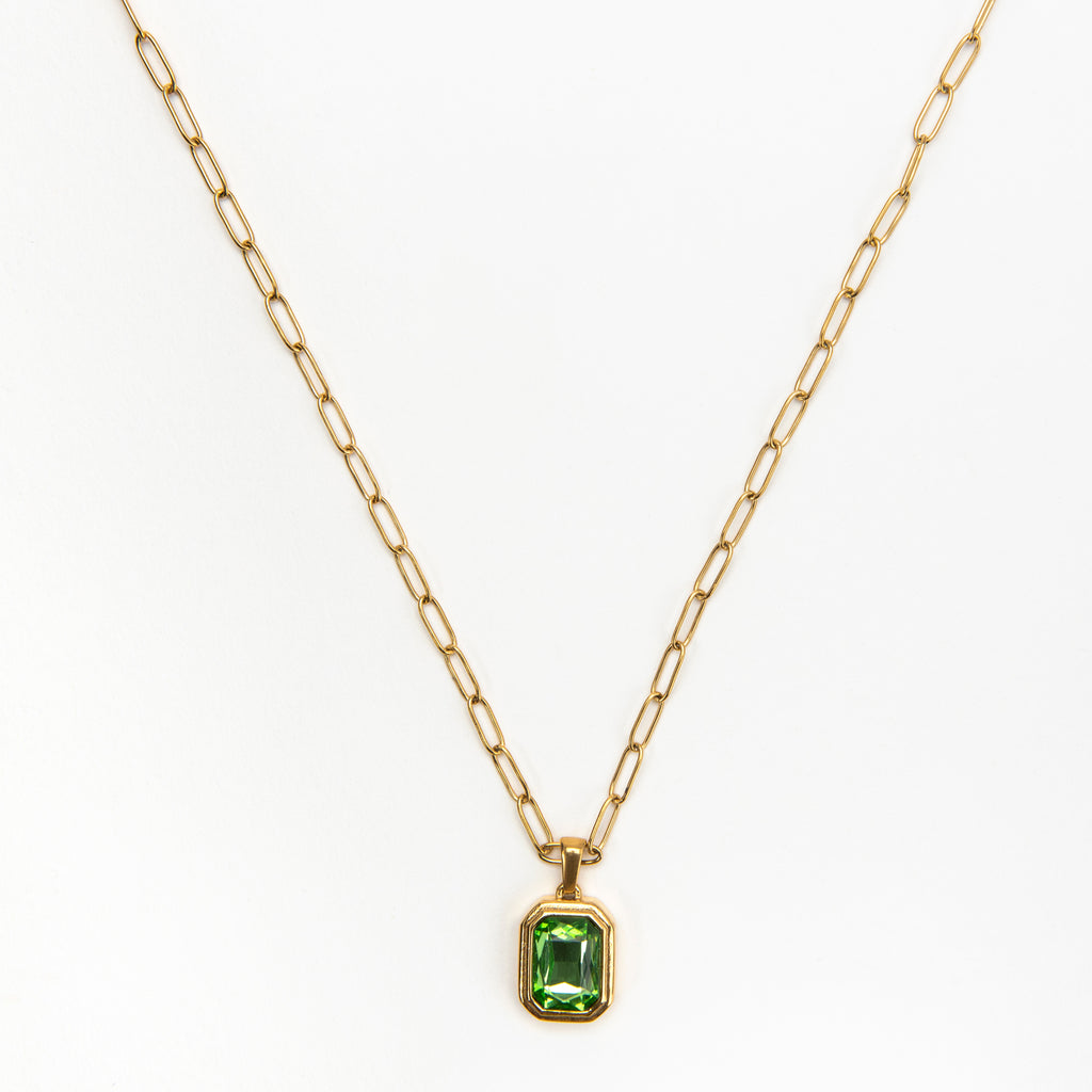 Gold Plated Green Gem Stone Necklace
