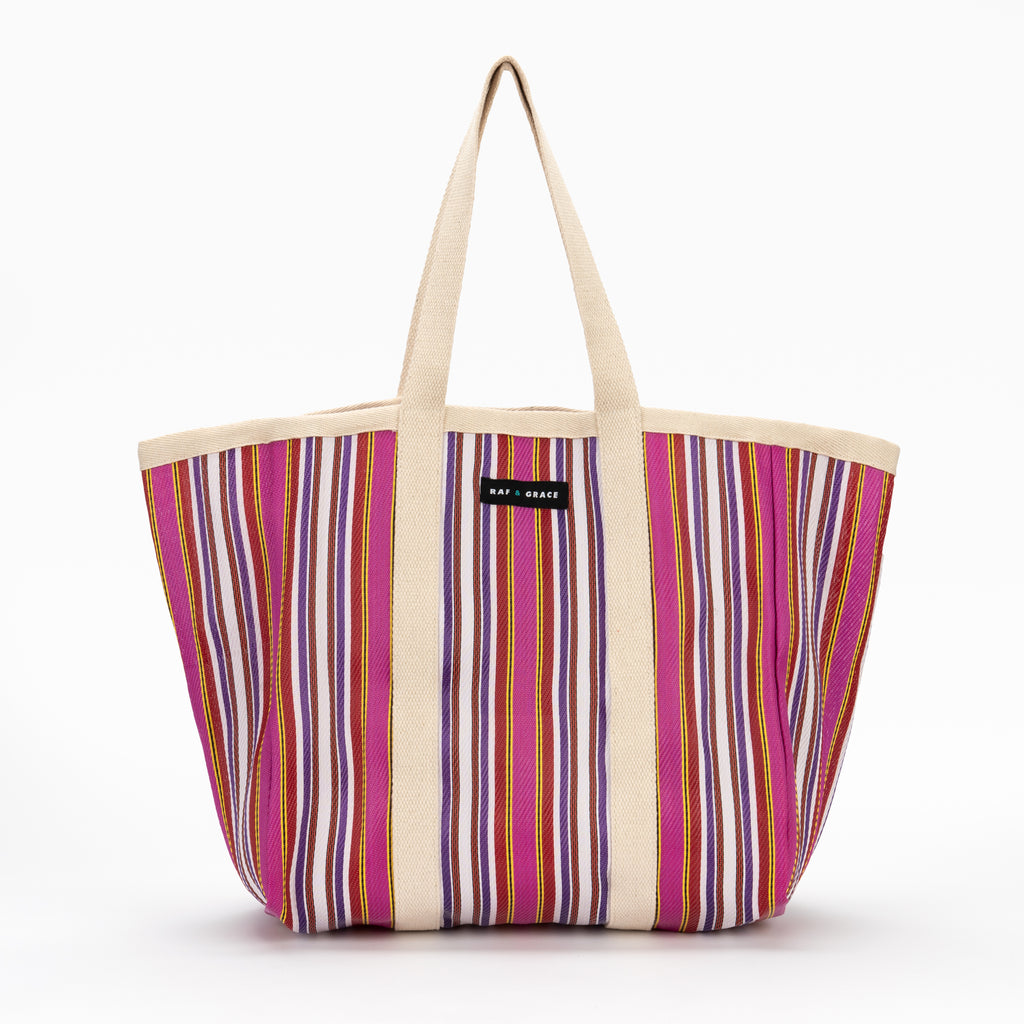 Large Recycled Plastic Pink & Red Stripe Shopper