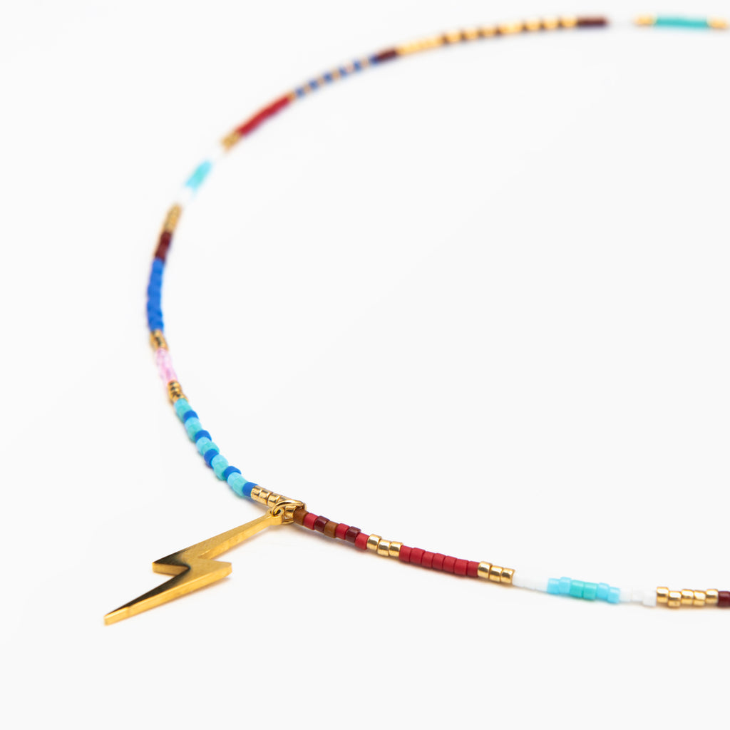 Fine Beaded Lightning Bolt Necklace