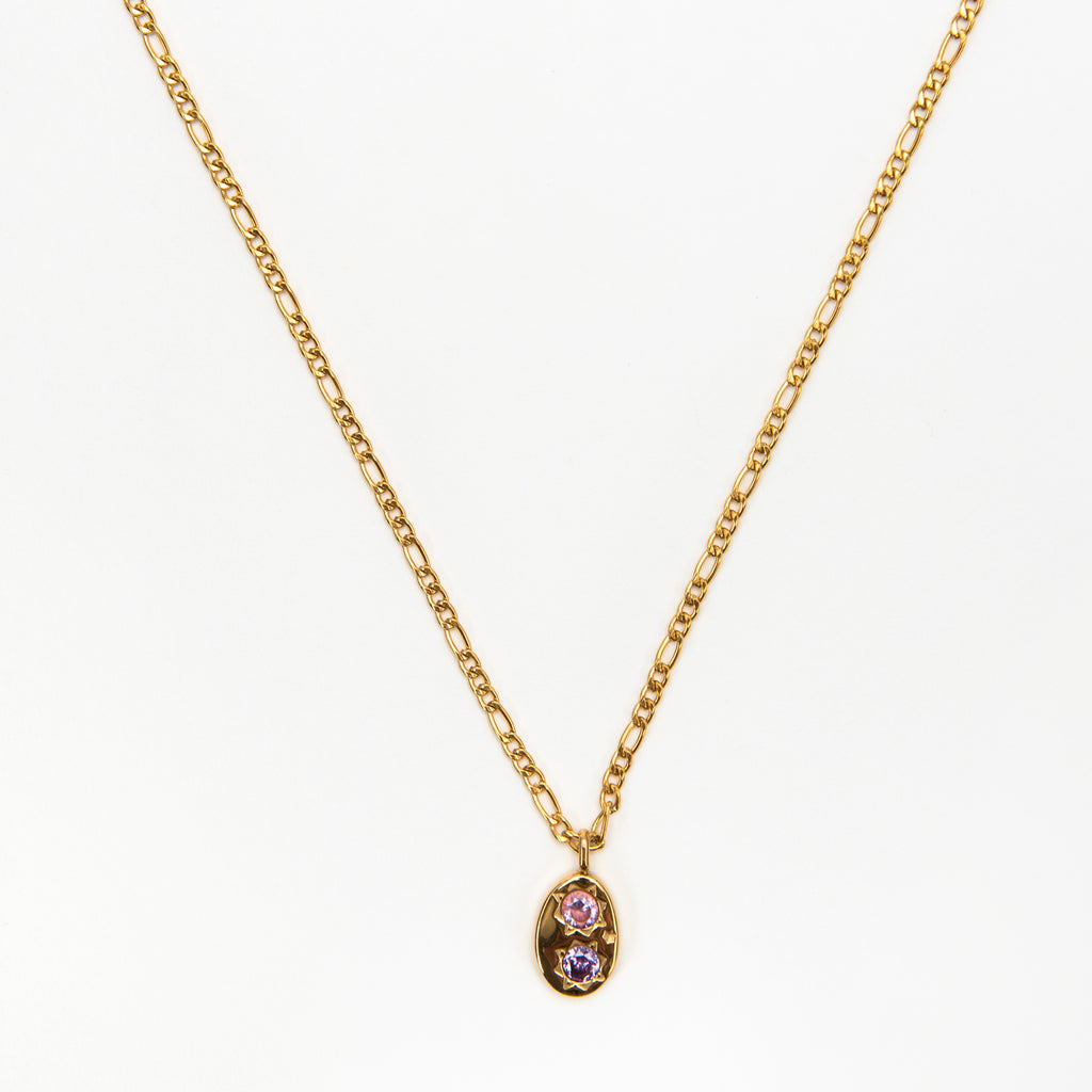 Cleo Gold Plated Figaro Gem Stone Necklace