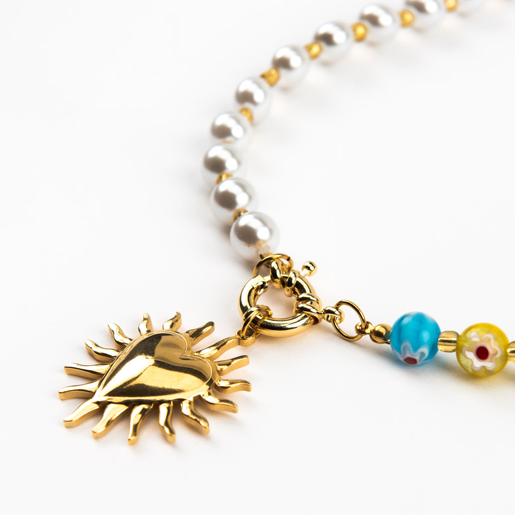 Luna Gold Plated Sun Heart Beaded Necklace