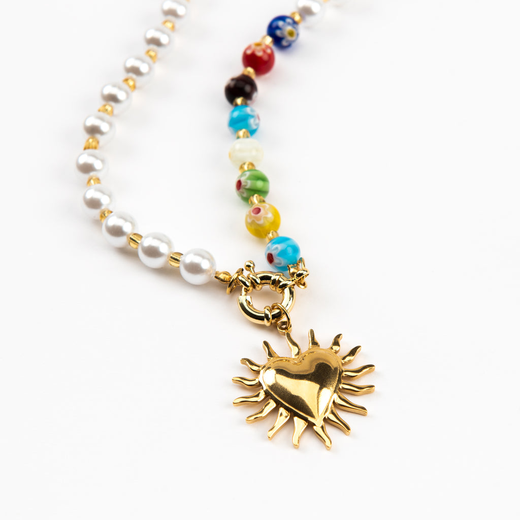 Luna Gold Plated Sun Heart Beaded Necklace