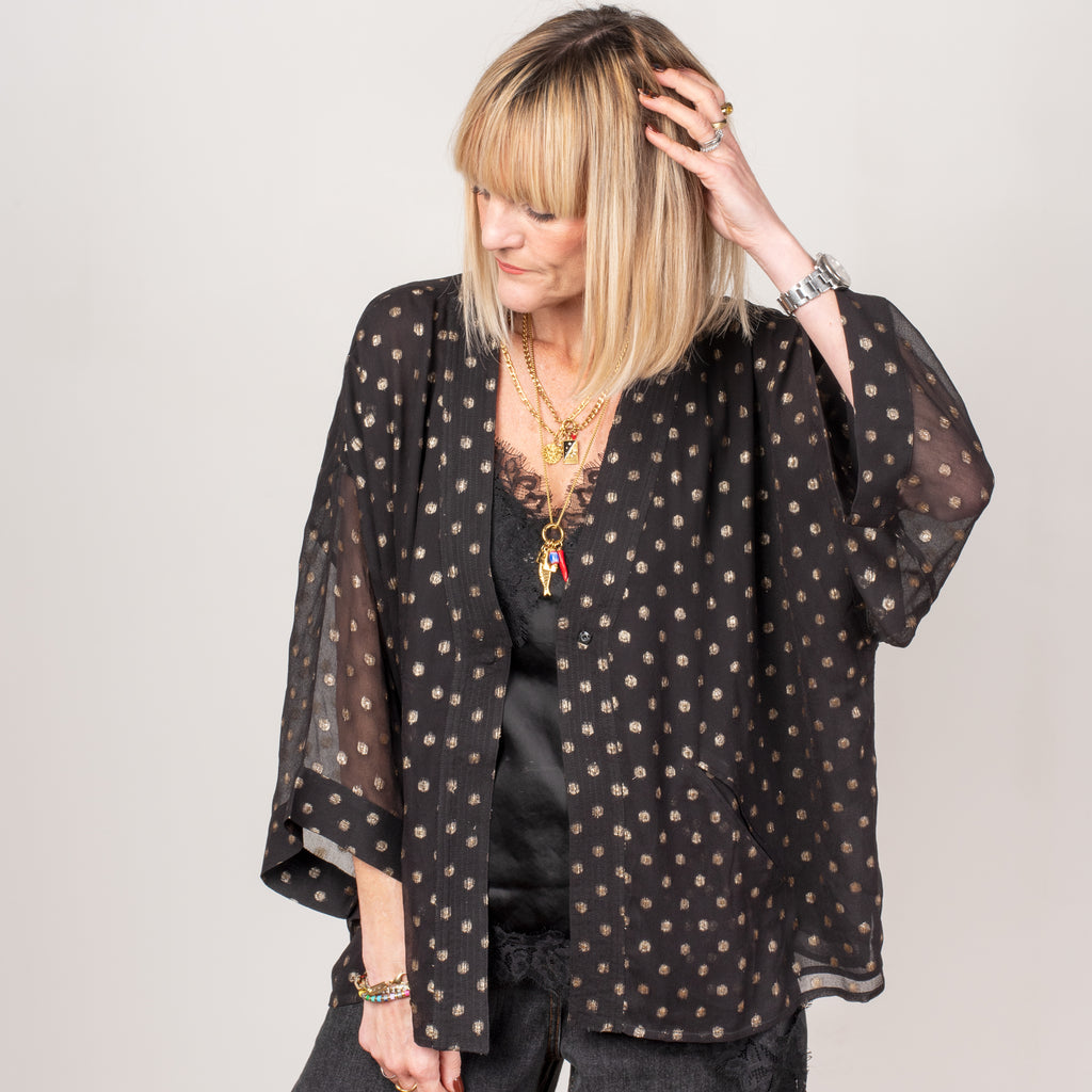 Black & Gold Polka Dot Katy Kimono Jacket