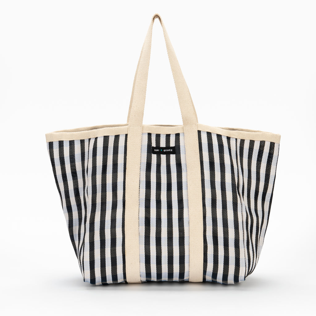 Large Recycled Plastic Black & White Stripe Shopper