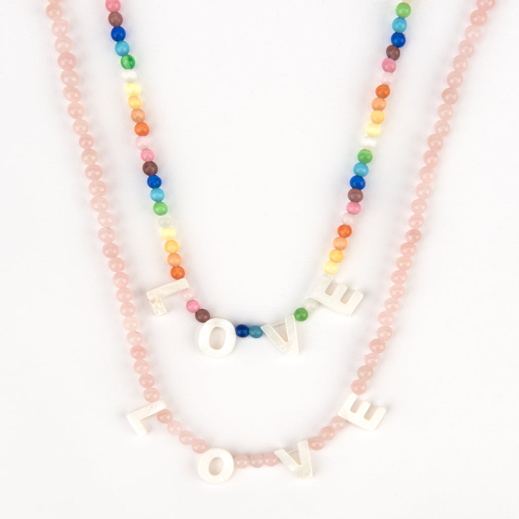 Peachy + Wild Pale Pink Jade Stone LOVE Necklace