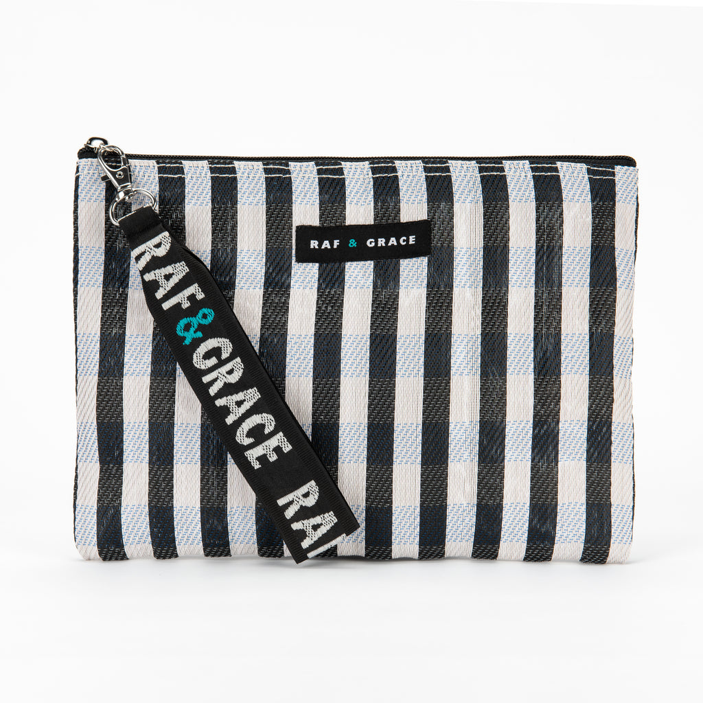 Black & White Stripe Recycled Plastic Small Pouch