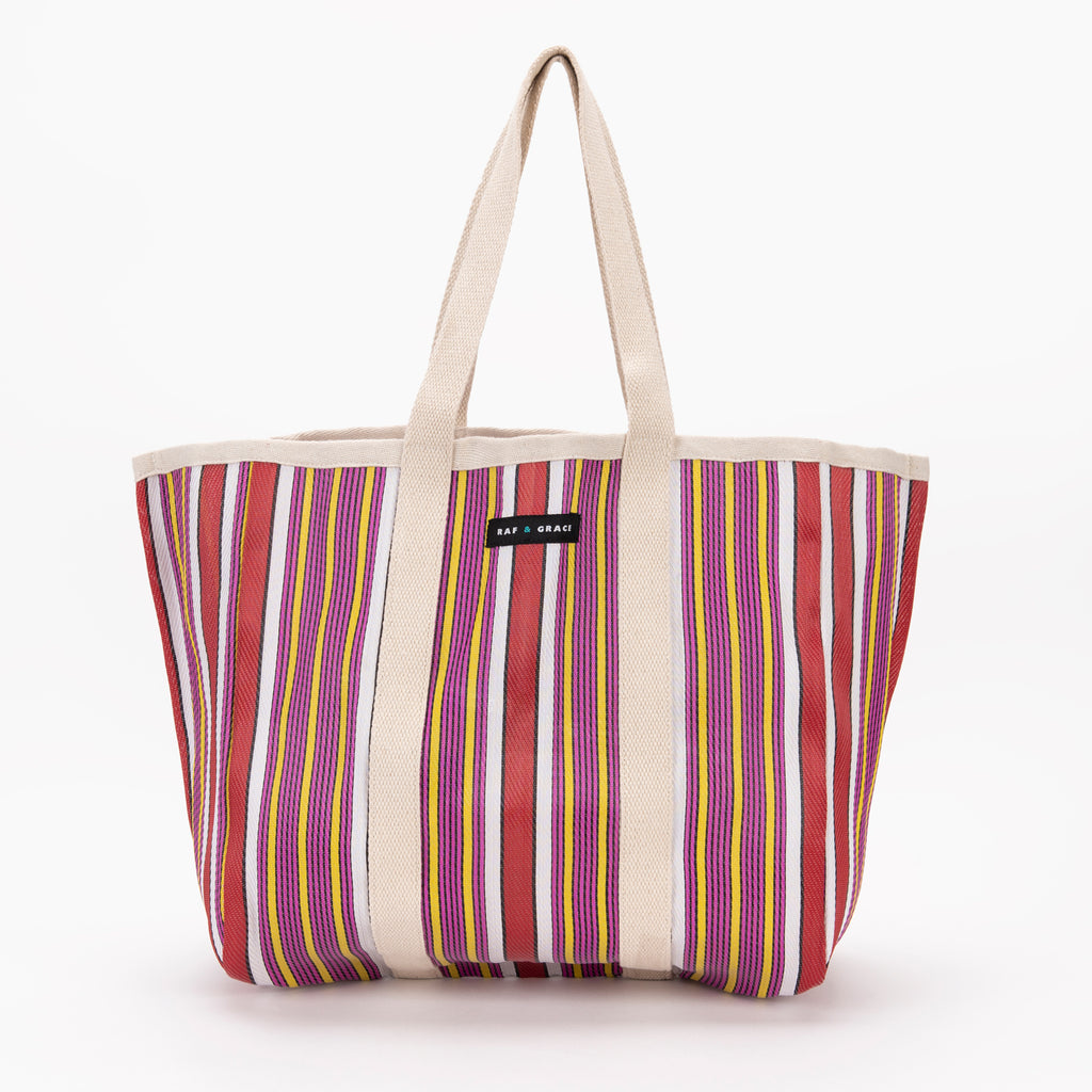 Large Recycled Plastic Red and Pink Stripe Shopper