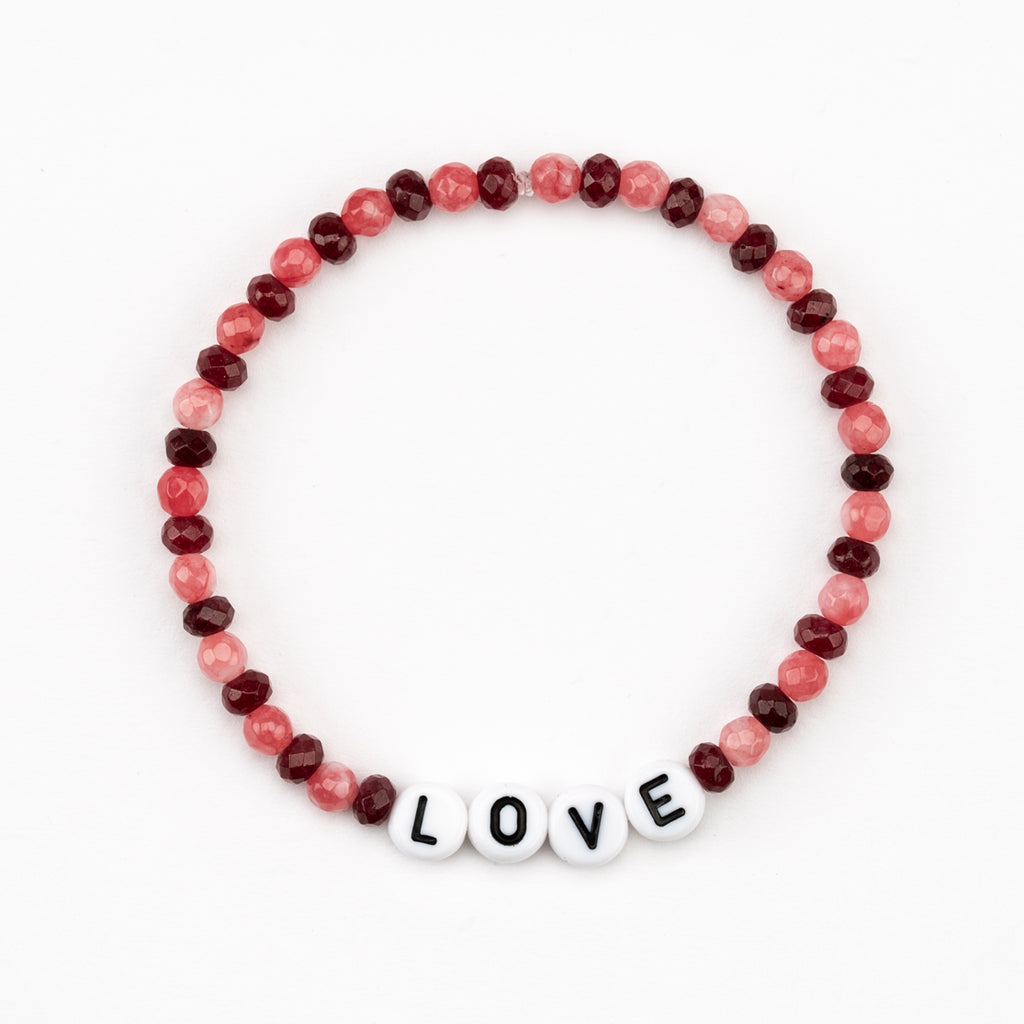 Peachy + Wild Pink And Red Chalcedony LOVE Bracelet
