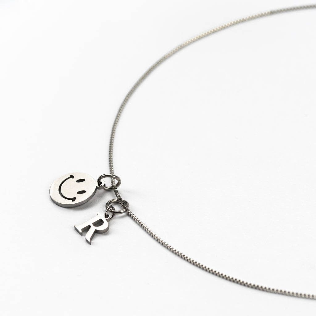 Silver Harriet Longer Length Initial & Smile Necklace