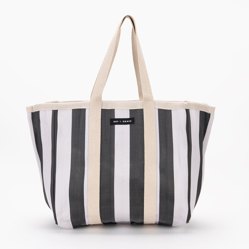 Large Recycled Plastic Black and White Stripe Shopper