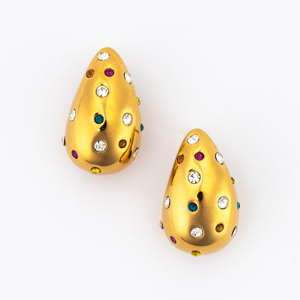 Gold Plated Rainbow Diamante Hoop Earrings
