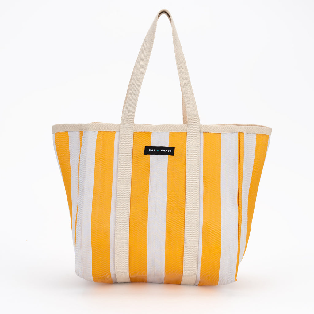 Large Recycled Plastic Sunshine Yellow Block Stripe Shopper