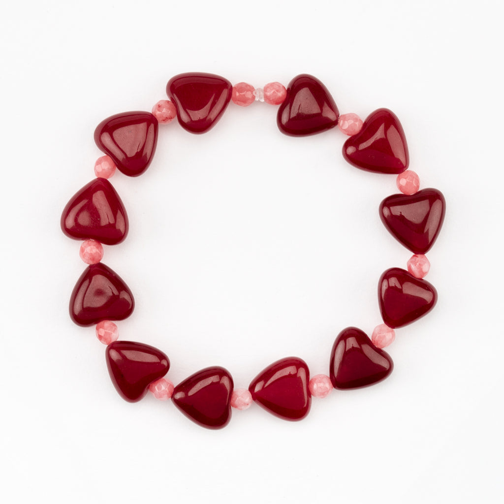 Peachy + Wild Pink And Red Chalcedony Heart Bracelet