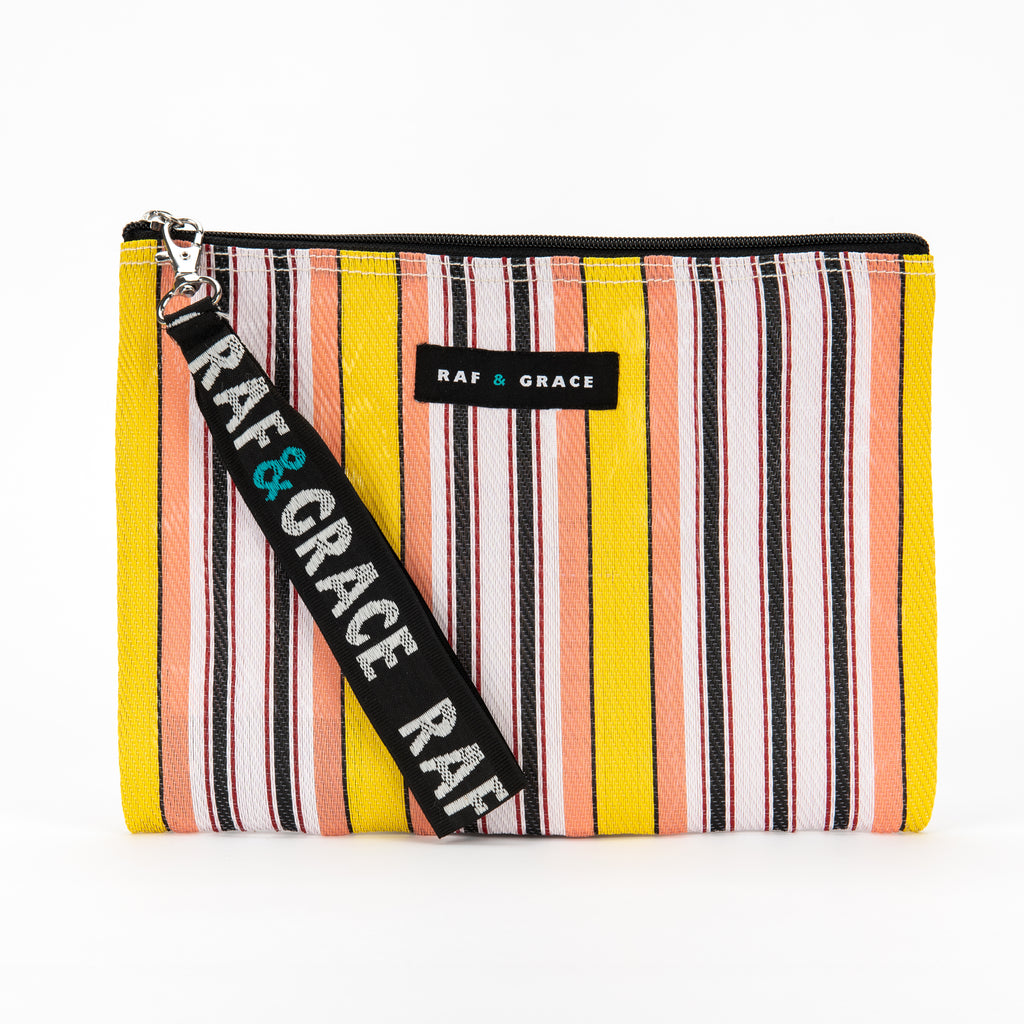 Yellow, Pale Pink & Black Stripe Recycled Plastic Small Pouch