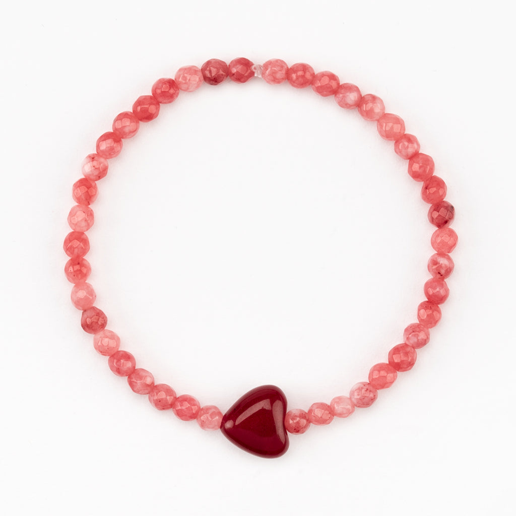 Peachy + Wild Pink And Red Chalcedony Heart Bracelet