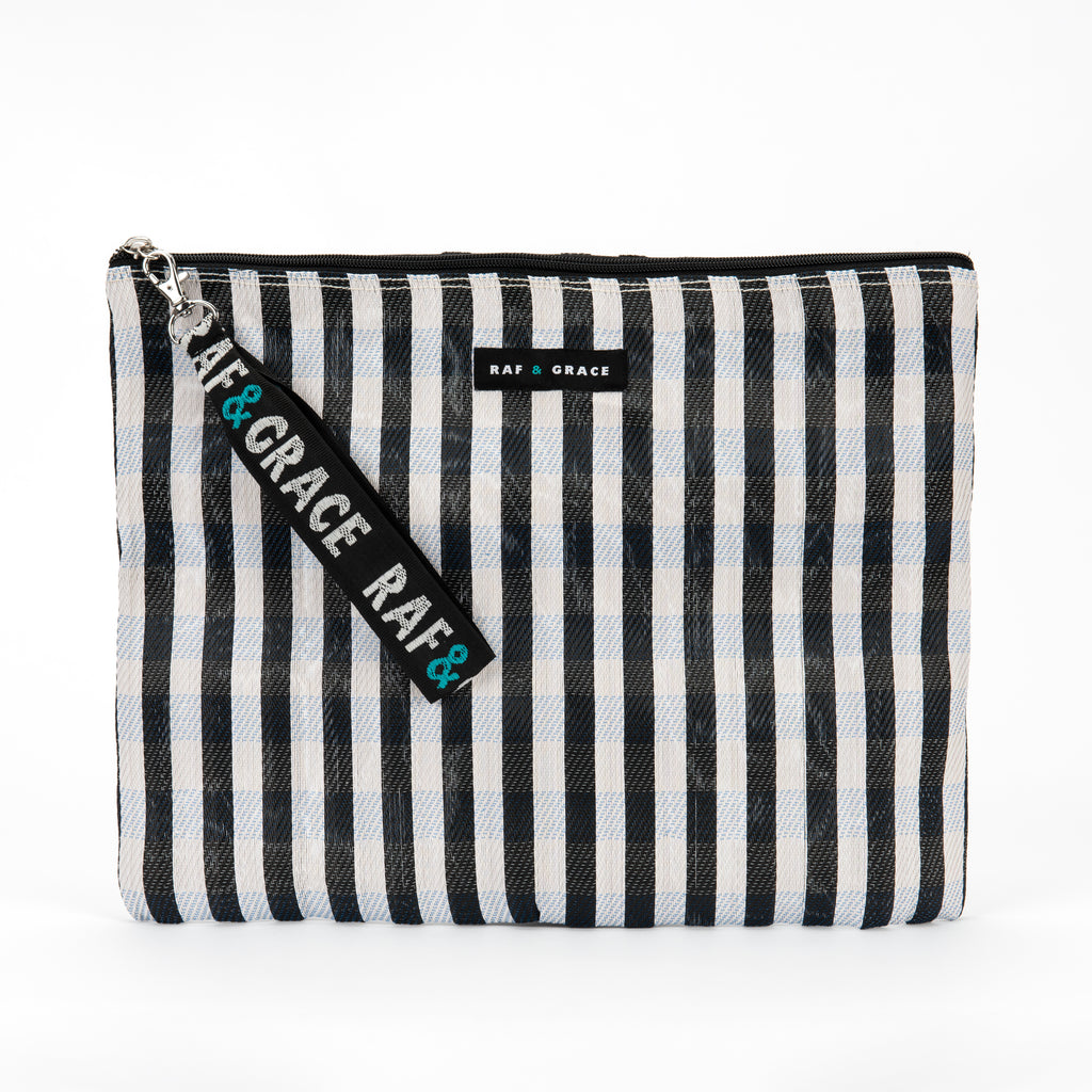 Black & White Stripe Recycled Plastic Large Pouch