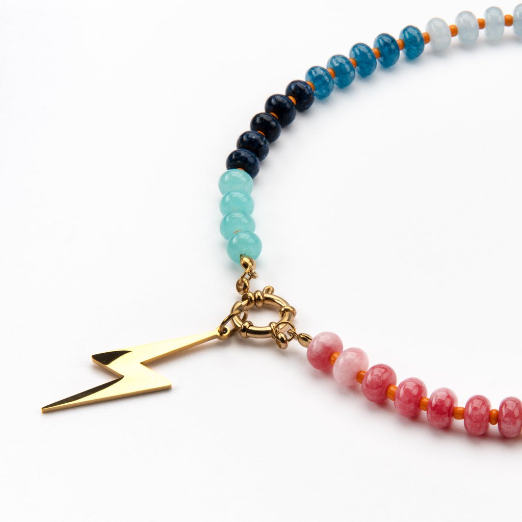 Orange/Pink/Blue Candy Bead Lightning Bolt Necklace