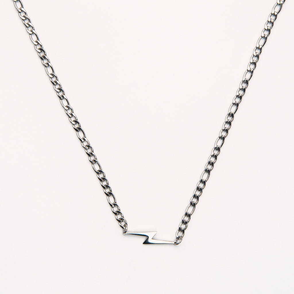 Silver Figaro Chain Lightning Bolt Necklace