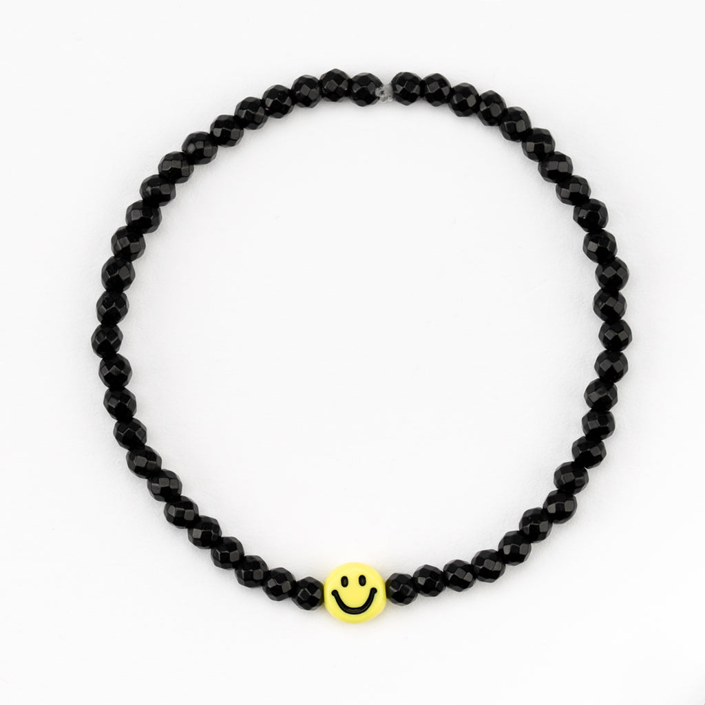Peachy + Wild Black Jade Smiley Beaded Stacker Bracelet