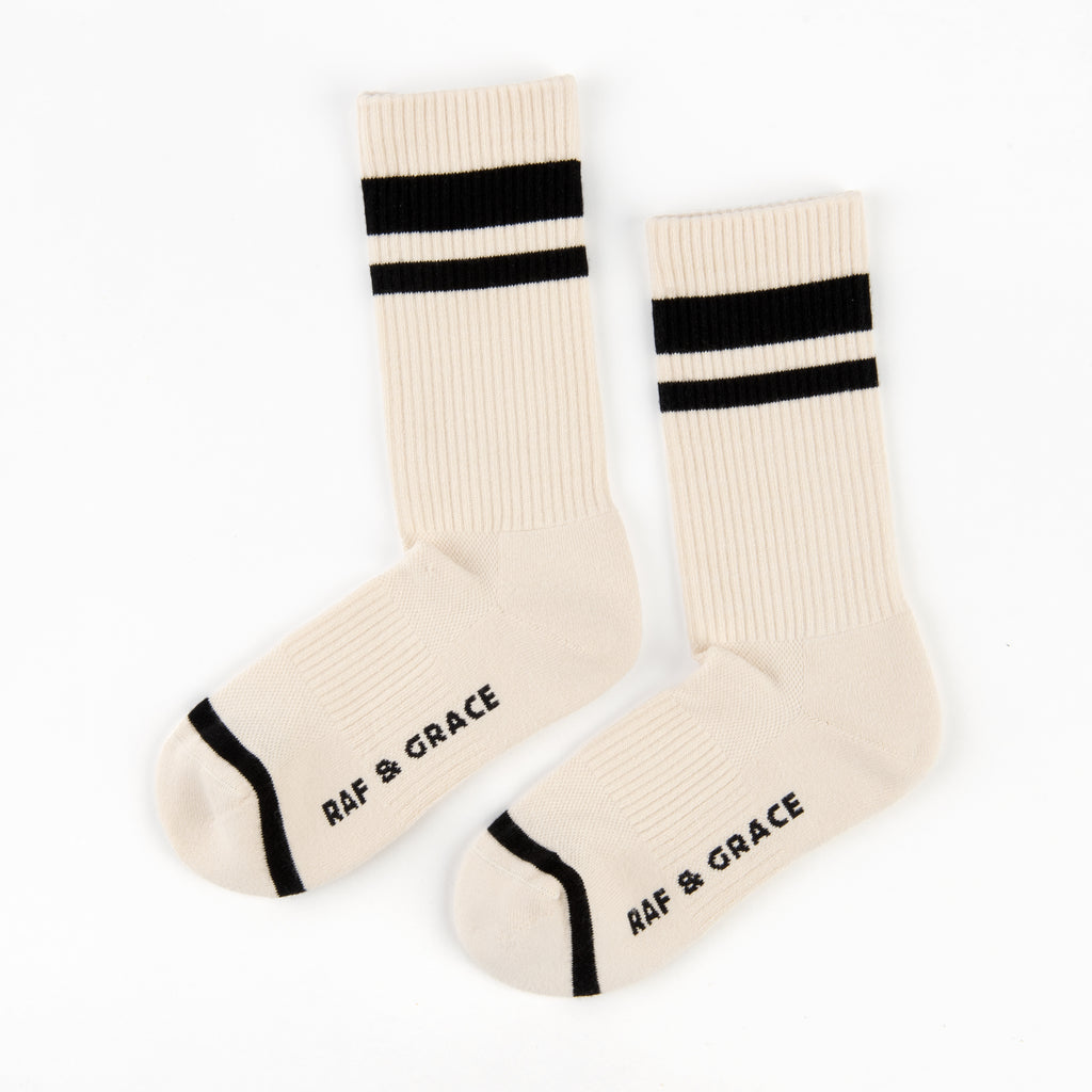 Luxe Cotton Sports Socks Ecru & Black