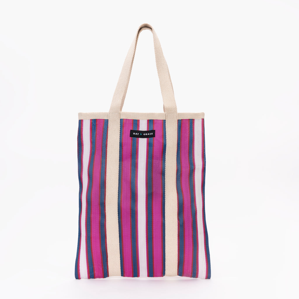 Recycled Plastic Blue & Purple Stripe Tote Bag