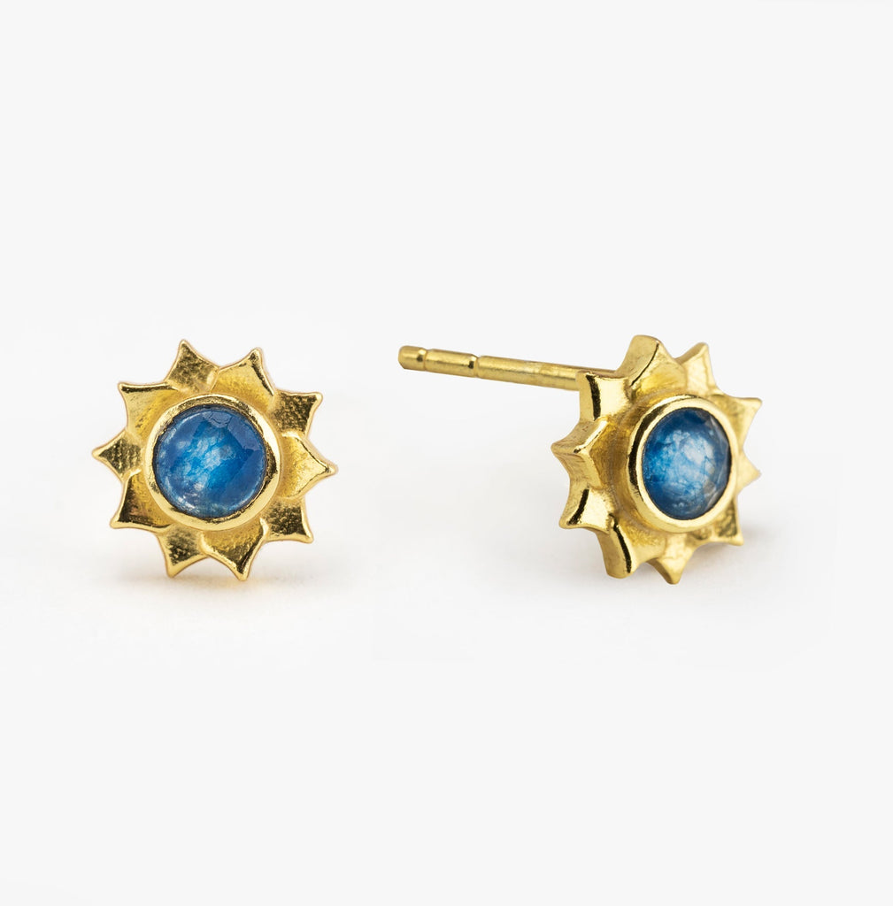 Gold Plated Blue Stone Sun Stud Earrings