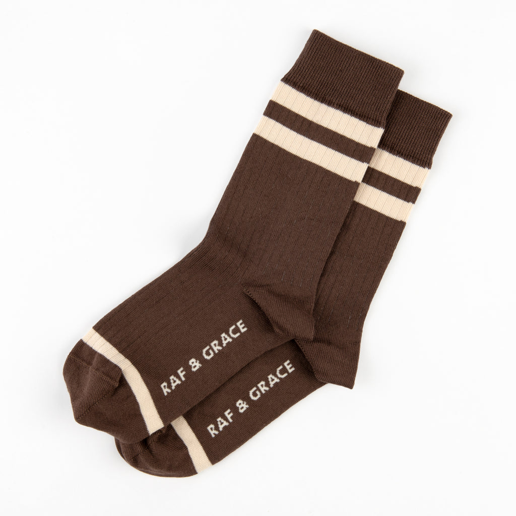 Luxe Cotton Ribbed Socks Coffee & Ecru