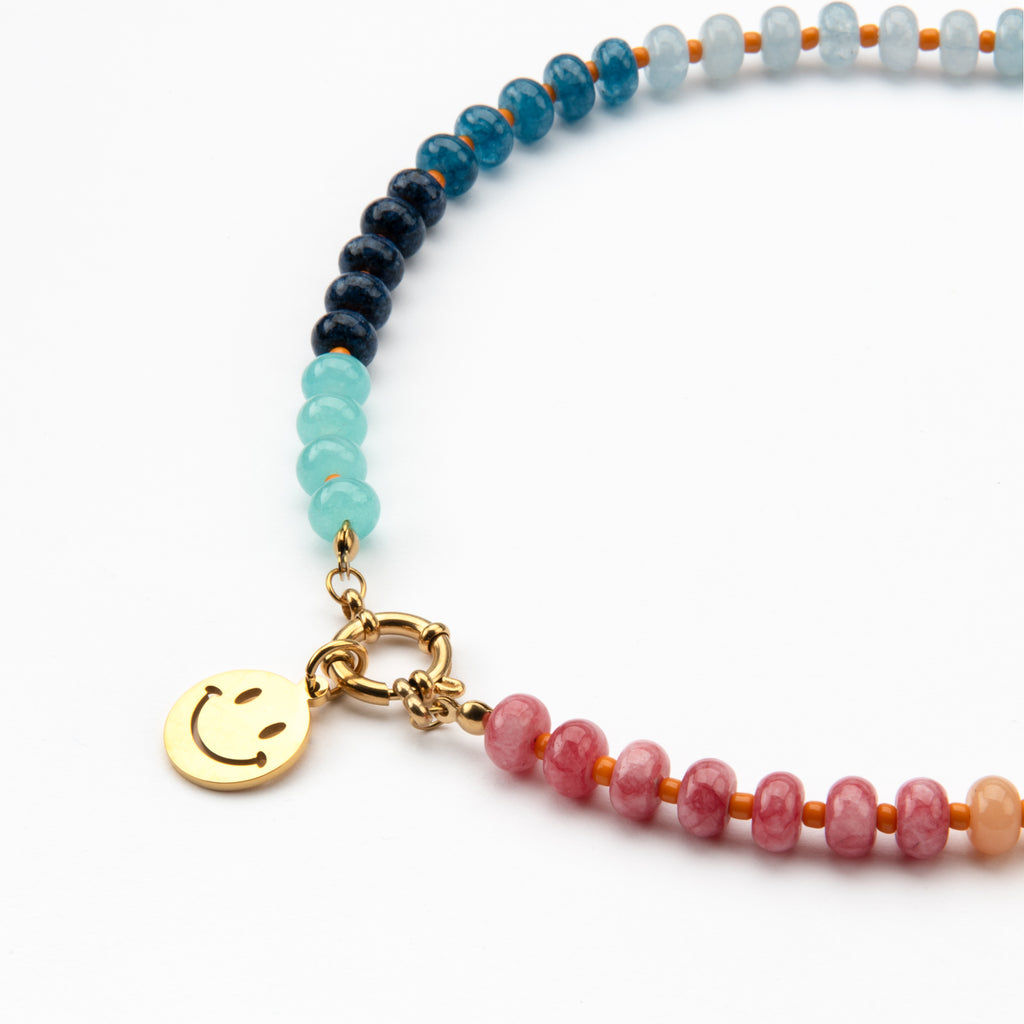 Orange/Pink/Blue Candy Bead Smile Necklace