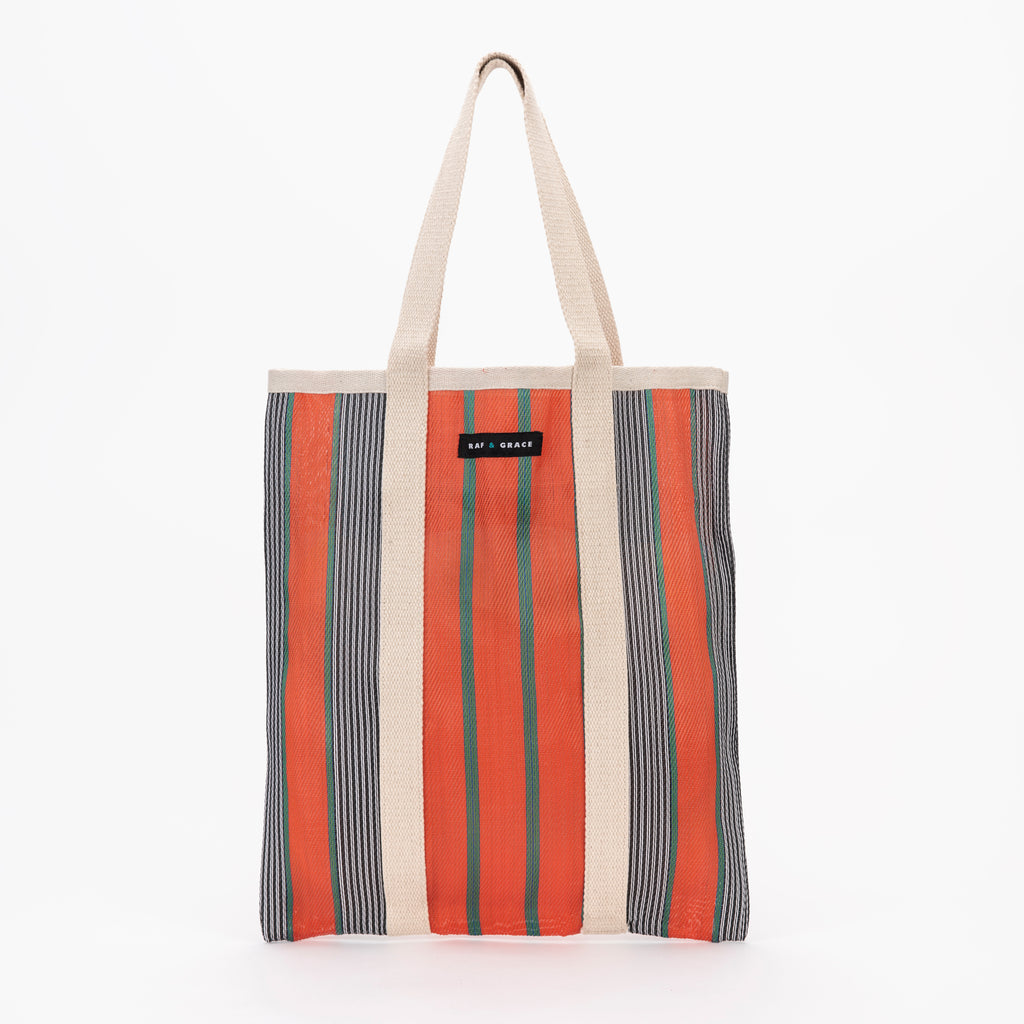 Recycled Plastic Red and Black Stripe Tote Bag