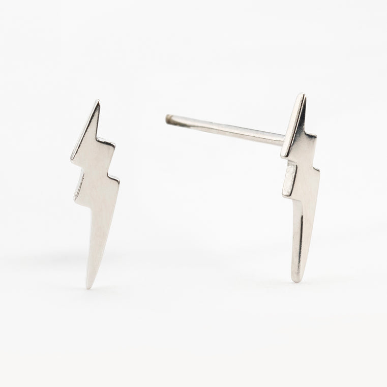 Silver Lightning Bolt Stud Earrings – Raf and Grace