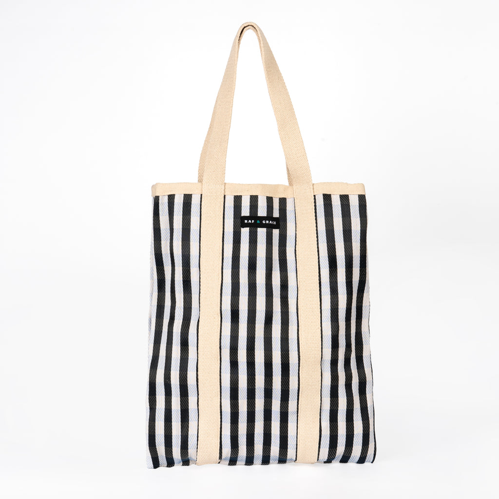 Recycled Plastic Black and White Stripe Tote Bag