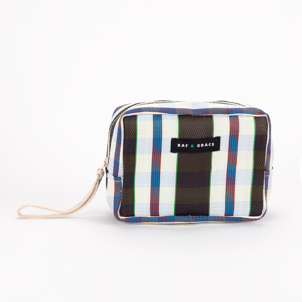 Black, White and Navy Stripe Recycled Plastic Wash Bag