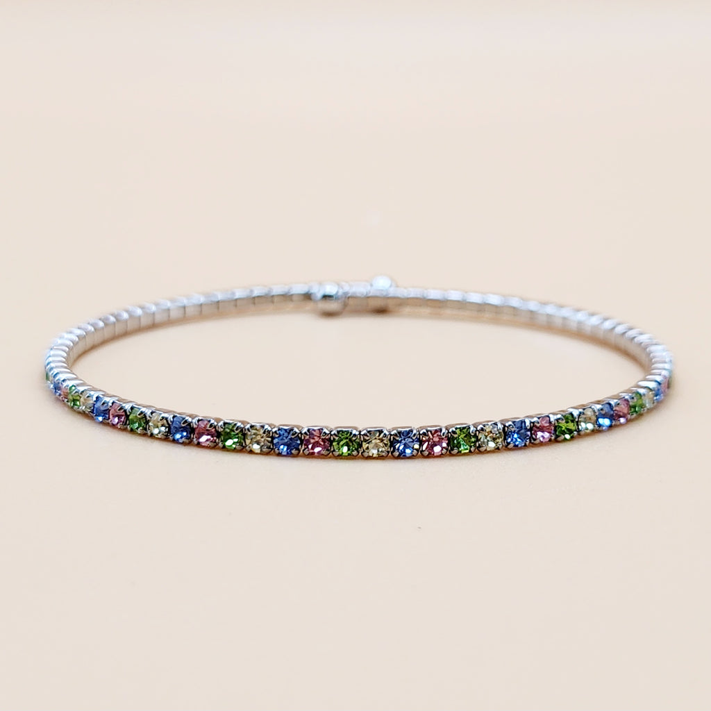 Slim Crystal Pastel Rainbow Silver Bracelet