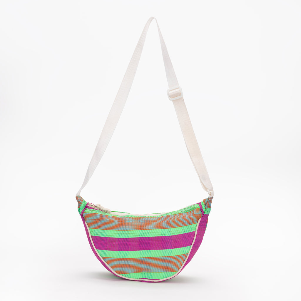 Bright Pink & Green Stripe Recycled Plastic Shoulder Body Bag