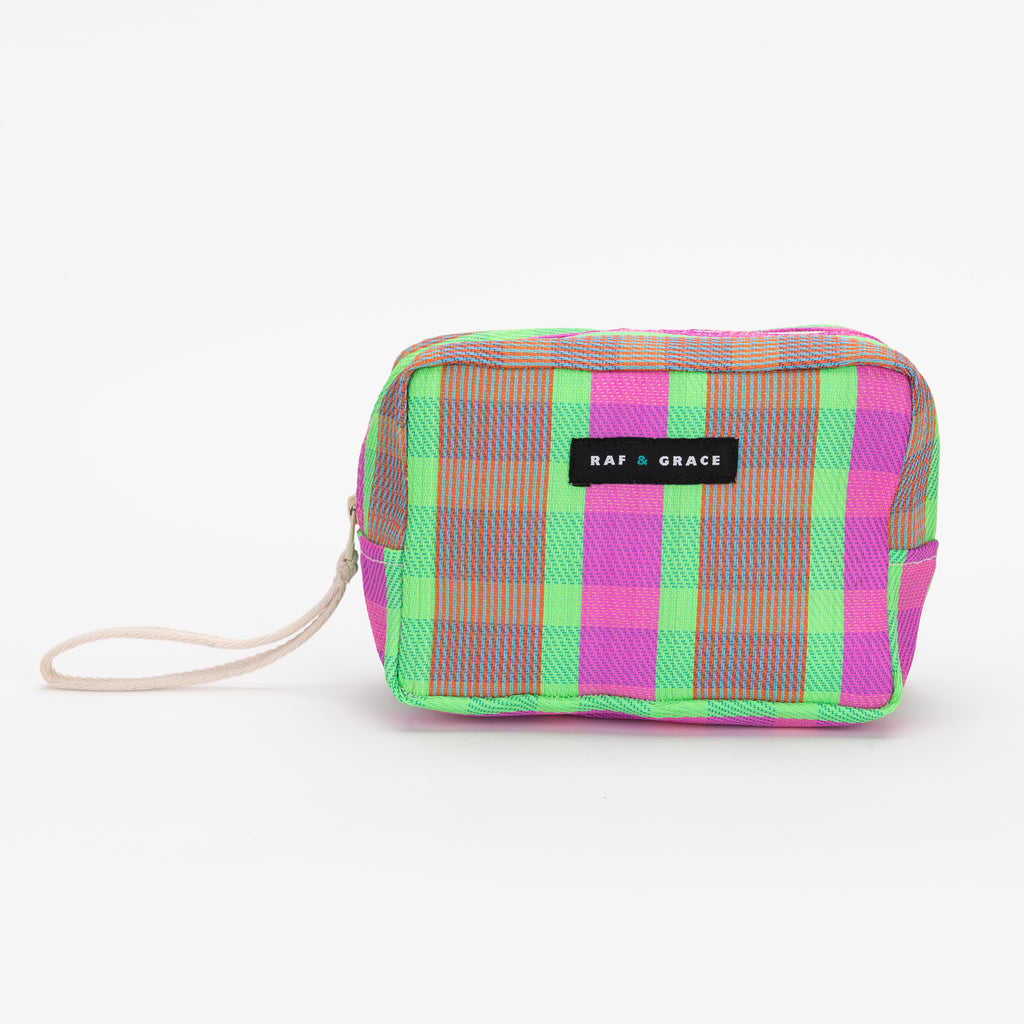 Bright Pink & Green Stripe Recycled Plastic Wash Bag