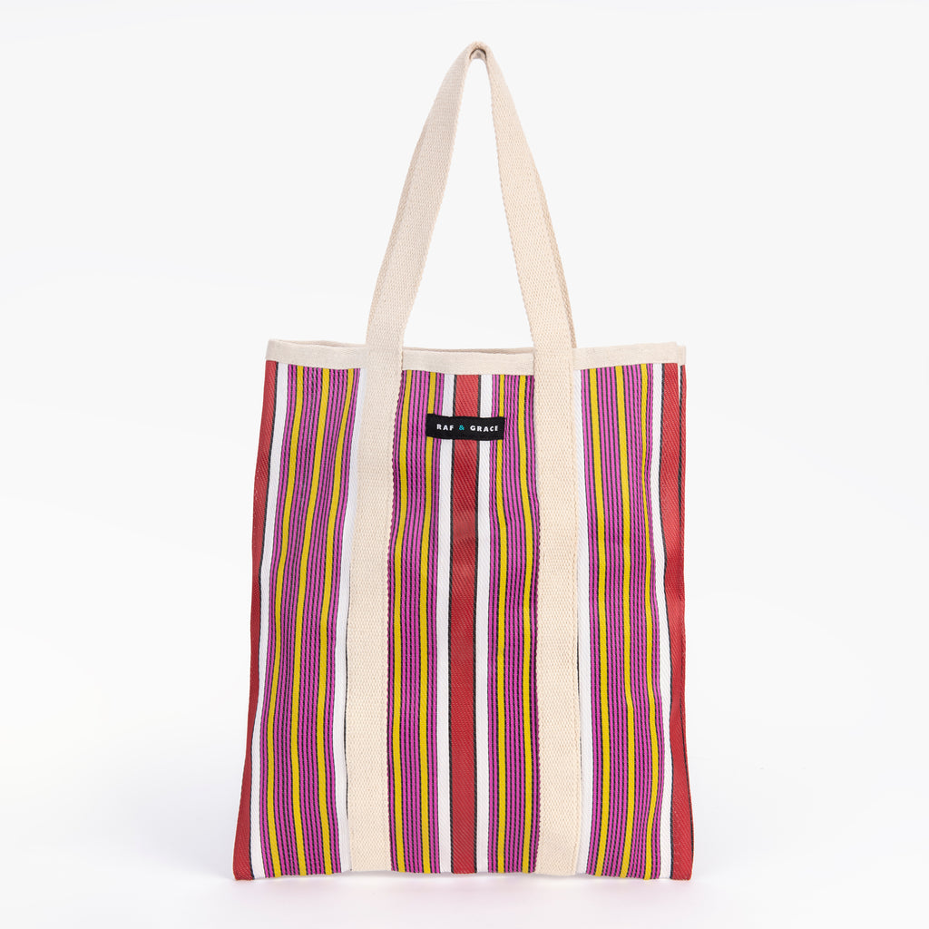 Recycled Plastic Red and Pink Stripe Tote Bag