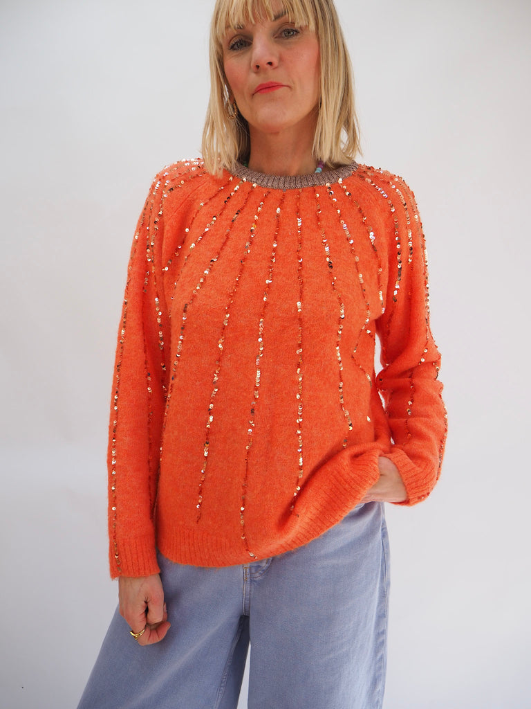 Preloved Orange Sequin Knit Size Medium