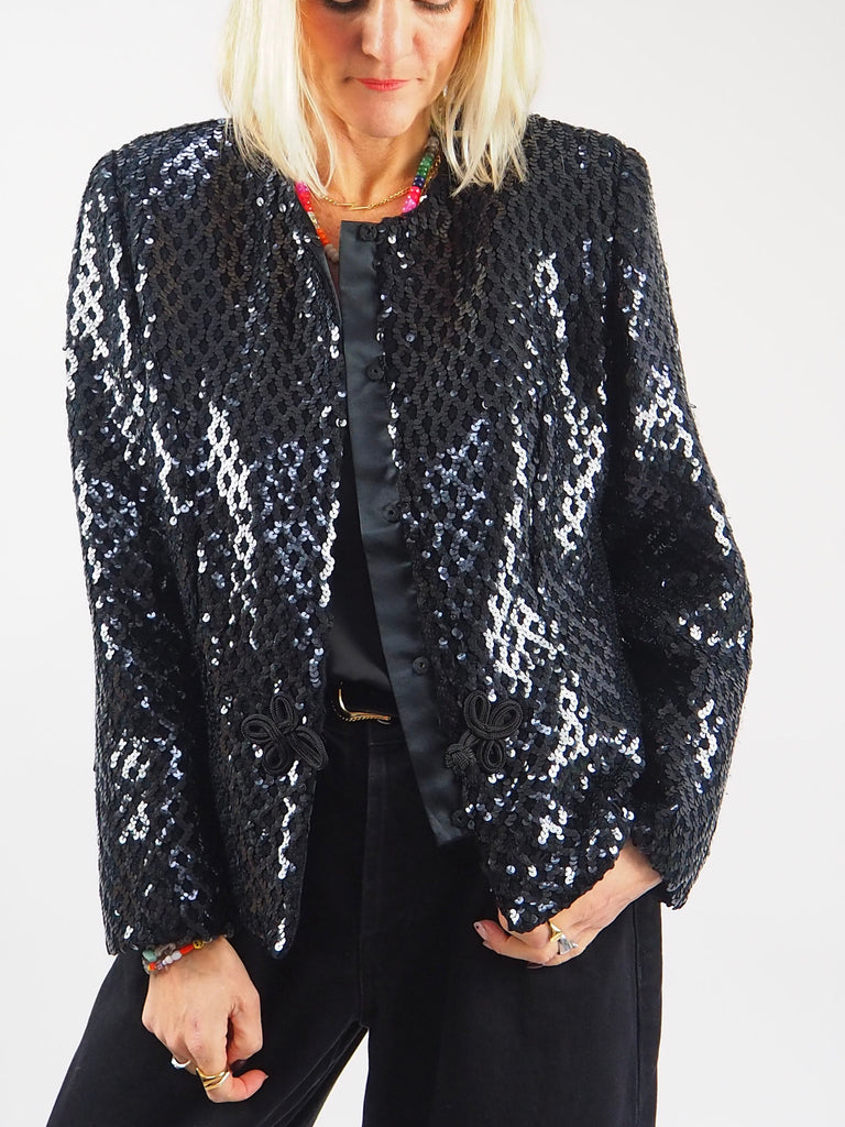 Vintage Black Sequin Jacket Size Large