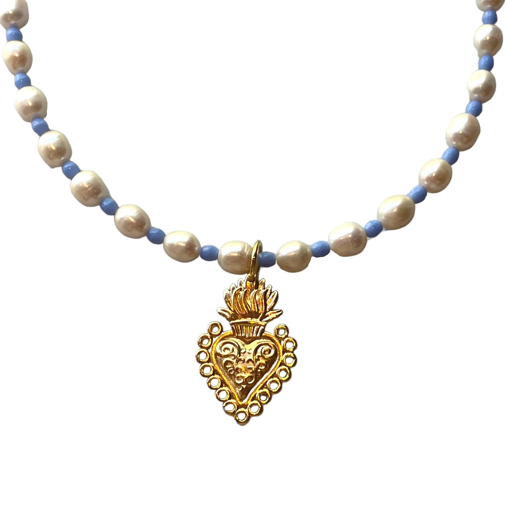 Holy Recycle Heart Baby Blue Water Pearl Necklace