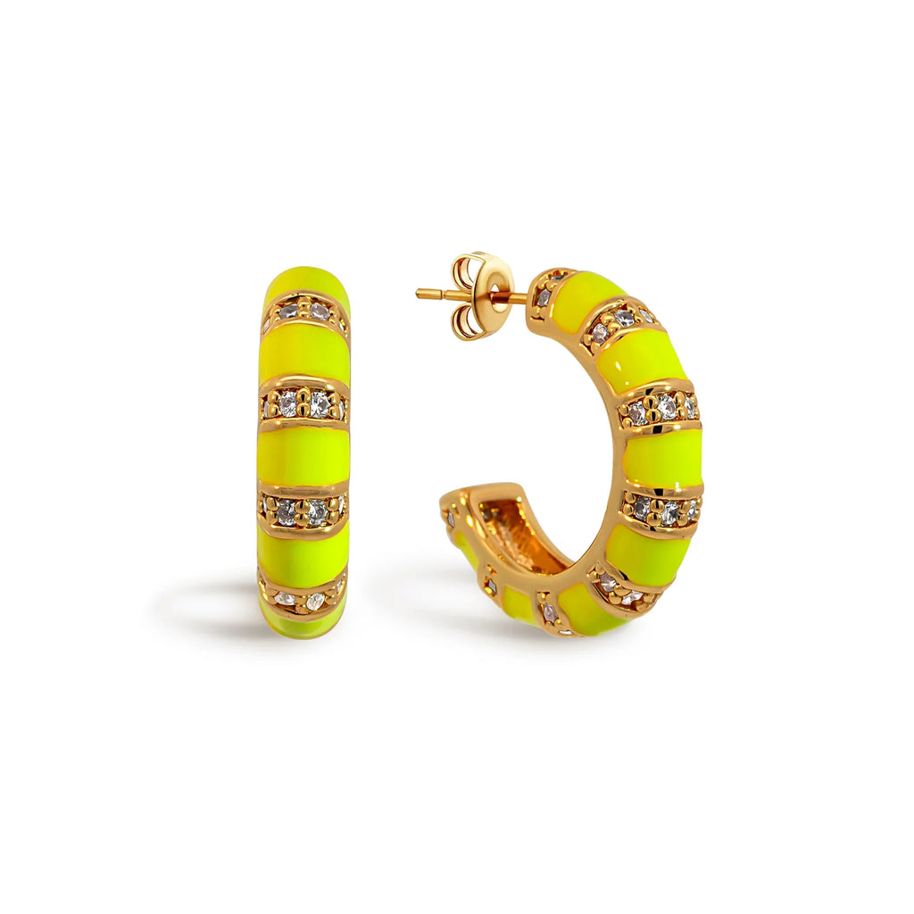 XUXA Neon Yellow Striped Half-Hoop Earrings